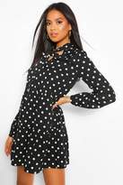 Thumbnail for your product : boohoo Polka Dot Pussy Bow Smock Dress