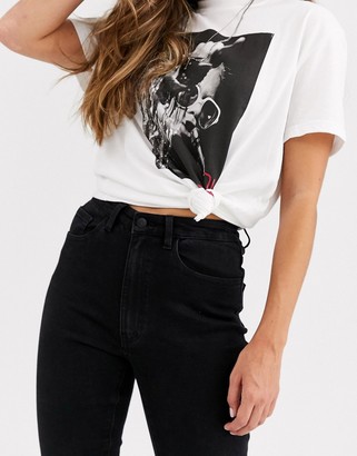 Object high waisted flared jeans in black