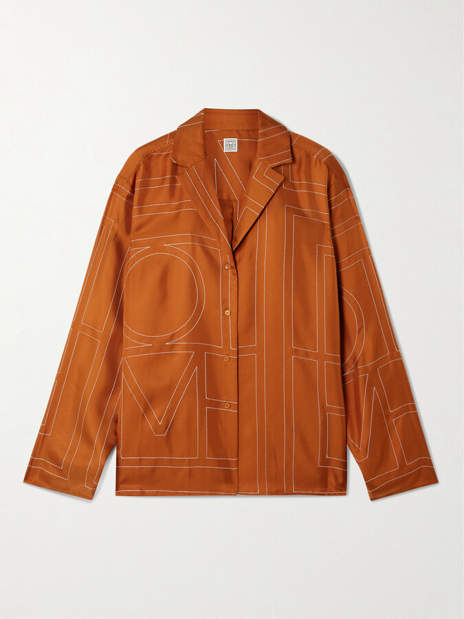 Totême Embroidered Silk-twill Shirt - Orange
