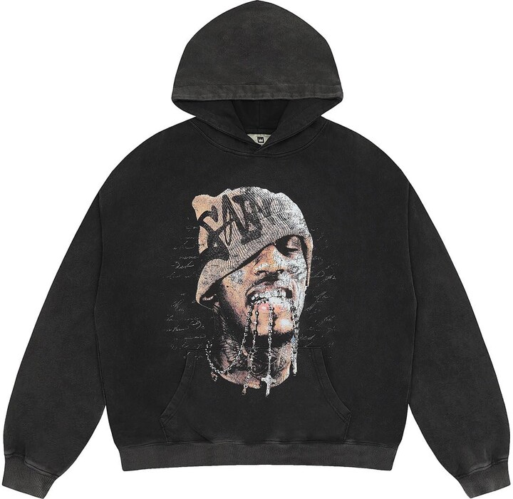 Generic Unisex Heavyweight Vintage Hoodie Street Graffiti Style Print Cotton Relaxed Fit Pullover-BLACK 1||x_l