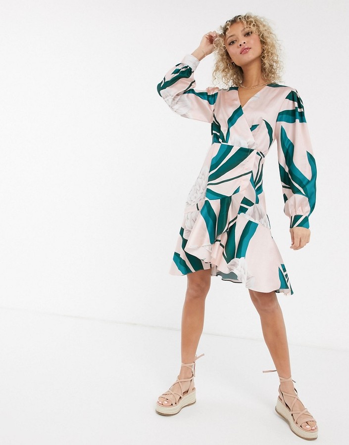liquorish wrap front midi tea dress in floral print