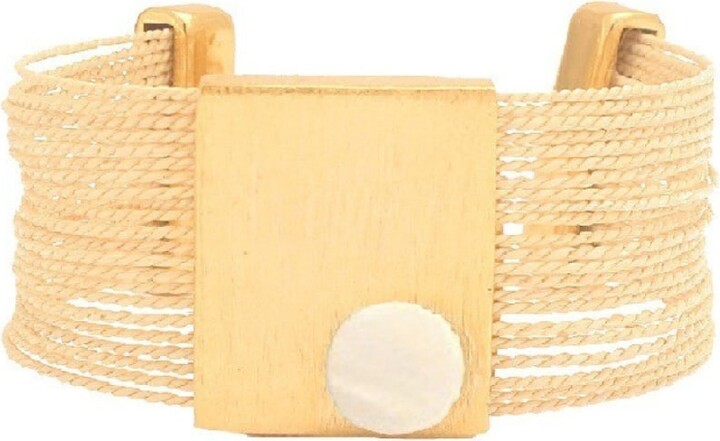Purplee Store White / Gold / Brown Handcrafted Buriti Coralis Bracelet With Natural Mother Of Pearl Stone Gold