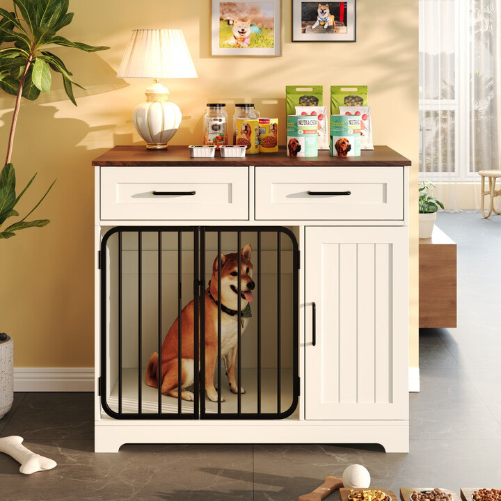 37 Inch Dog Crate Furniture with Storage and Indoor Dog Kennel Table with Drawers - Maison Boucle