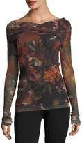 Thumbnail for your product : Fuzzi Long-Sleeve Winter Rust Floral Tulle Surplice Top