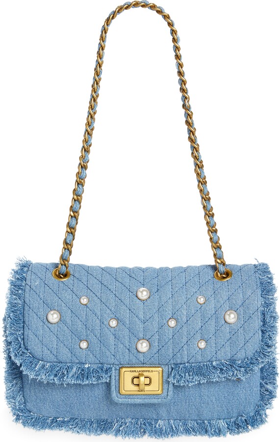 Karl Lagerfeld Paris Medium Agyness Quilted Denim Convertible Shoulder