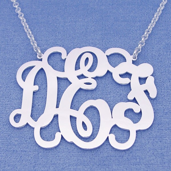 Etsy Personalized Sterling Silver 3 Initials Monogram Necklace 1 3/4 Inch Wide Sm34C