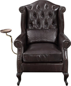 Industrial Vintage Brown Leather Seat With Pillow, Buttoned Back Design, Trim, Foam Padding, 34in Depth, Width, 48in Height, 88lb Weight Accent Chair