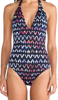Thumbnail for your product : BCBGMAXAZRIA Tie Dye Wave Deep Plunge One Piece