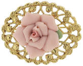 Thumbnail for your product : 14K Gold-Dipped Pink Genuine Porcelain Rose Filigree Pin