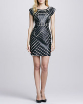 Thumbnail for your product : Catherine Malandrino Mesh/Faux-Leather Fitted Dress