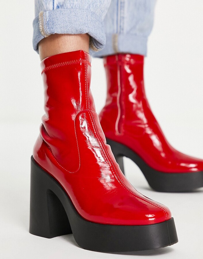 ASOS DESIGN Elsie high heeled sock boot in red patent - ShopStyle