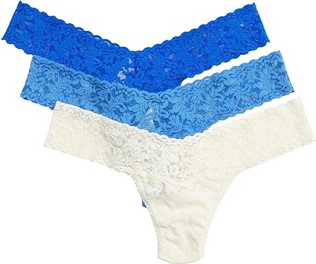 Hanky Panky 3-Pack Print Box Low Row Rise Thong (Ivory/Forget Me