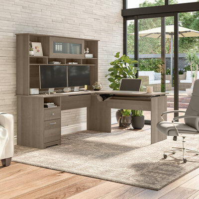 Laurel Foundry Modern Farmhouse Huckins L-Shaped Computer Desk with Hutch