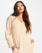 Thumbnail for your product : ASOS DESIGN knitted maxi dress with button placket and pockets in oatmeal