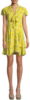 Alice + Olivia Moore Flutter-Sleeve Tiered Knee-Length Dress