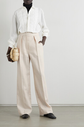 BRUNELLO CUCINELLI LOOSE PLEATED LINEN BLEND TROUSERS