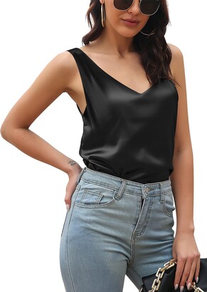 FEOYA V Neck Vest Tops for Women UK Women's Sleeveless Tank Top Sexy Silk  Camisole Tops Satin Slip Top Casual Basic Cami Crop Top Low V Back Thin  Strap Vest Tops Strappy