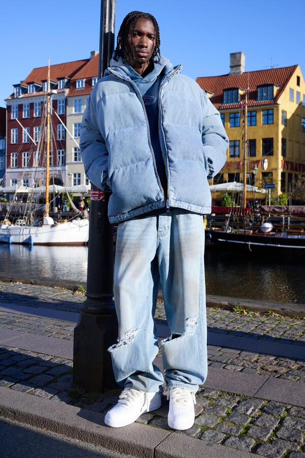 Boohoo Blue Knee Rip Baggy Boyfriend Jeans Tall Skinny Biker