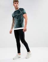Thumbnail for your product : ASOS Design Muscle T-Shirt In Velour With Rib Hem And Piping