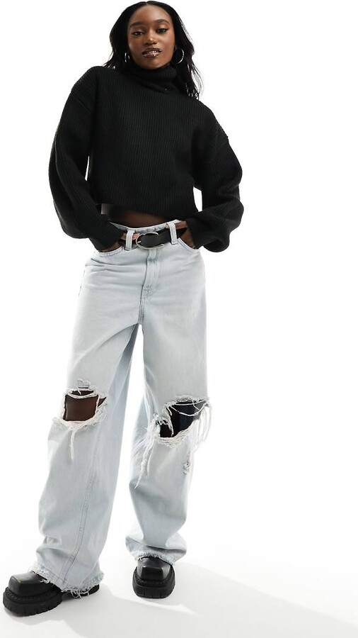 Monki Black And White Cropped Jumper Monki High Neck Knitted