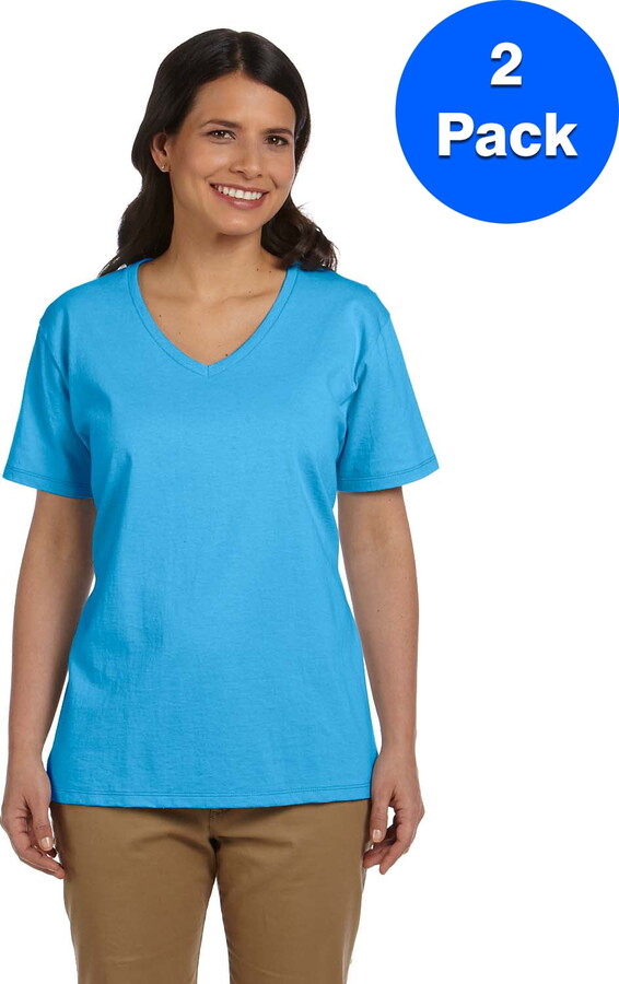 Womens 5.2 oz. ComfortSoft V-Neck Cotton T-Shirt 5780 (2 PACK)