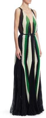 TRE by Natalie Ratabesi TRE by Natalie Ratabesi Women's Art Deco Plunging Pleat Gown - Black Cream Green - Size 6