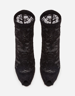 Dolce & Gabbana Stretch lace and gros grain open-toe booties