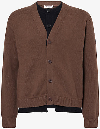 J.W.Anderson Mens Brown Contrast Layered Wool and Cashmere Cardigan M
