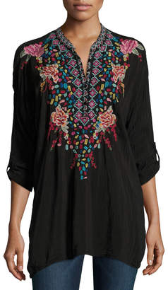 Johnny Was Gemstone Embroidery Long-Sleeve Blouse, Petite