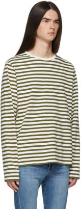 Frame Off-White and Khaki Stripe Classic Long Sleeve T-Shirt