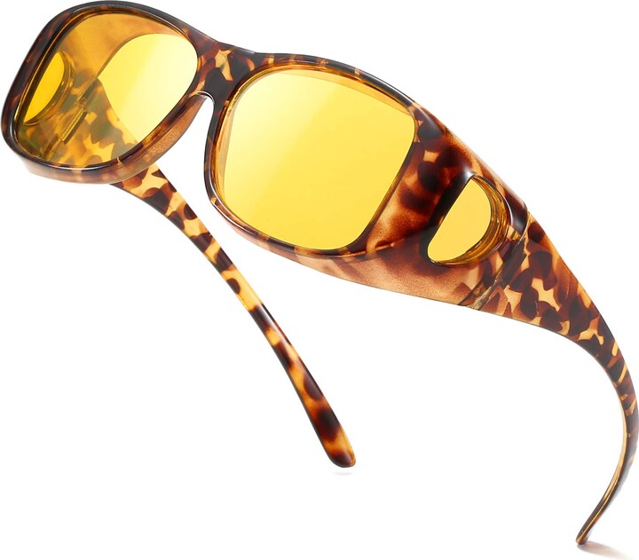 UV400 Fit Over Glasses Set of 2 PCS Sunglasses and Night Driving Glasses BOZEVON Wear Over Sunglasses For Men Women 