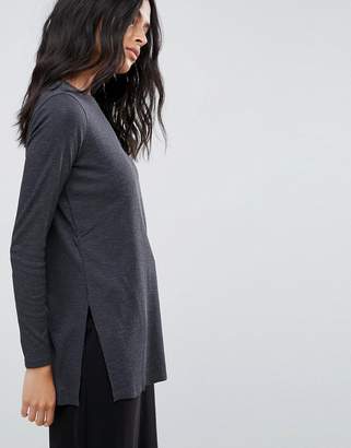 ASOS Top In Textured Rib With Long Sleeves And Side Splits