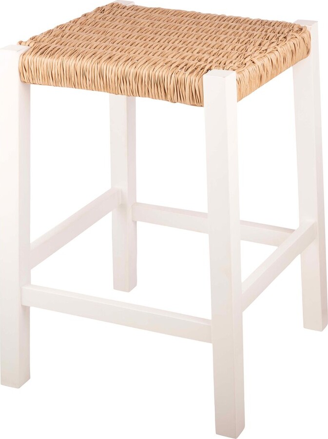 Alaterre Furniture Newport 24In Wood Counter Height Stool With Handcrafted Woven Rope Seat
