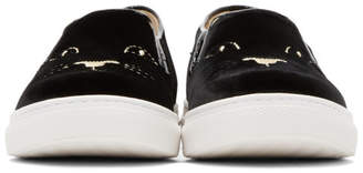 Charlotte Olympia Black Velvet Cool Cats Slip-On Sneakers
