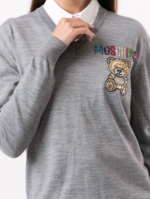 Moschino embroidered Teddy Bear V-neck jumper