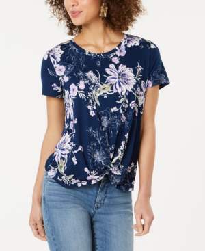 Style&Co. Style & Co Printed Knot-Front Top, Created for Macy's