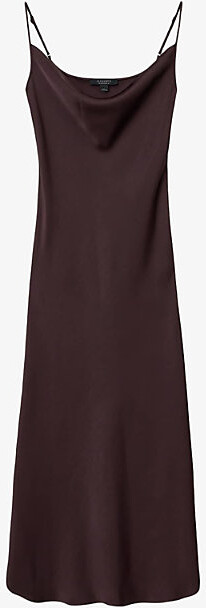 AllSaints Womens Oxblood Red Hadley Cowl-Neck Stretch-Woven Midi Dress 14