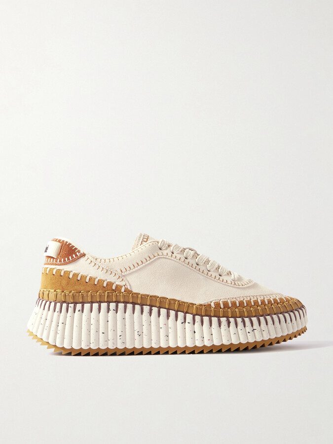 Chloé Nama Embroidered Leather-trimmed Suede Sneakers - White