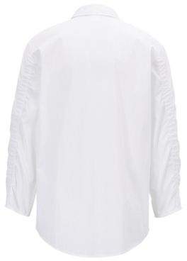 BOSS Shirt-style blouse in cotton poplin with smocked sleeves
