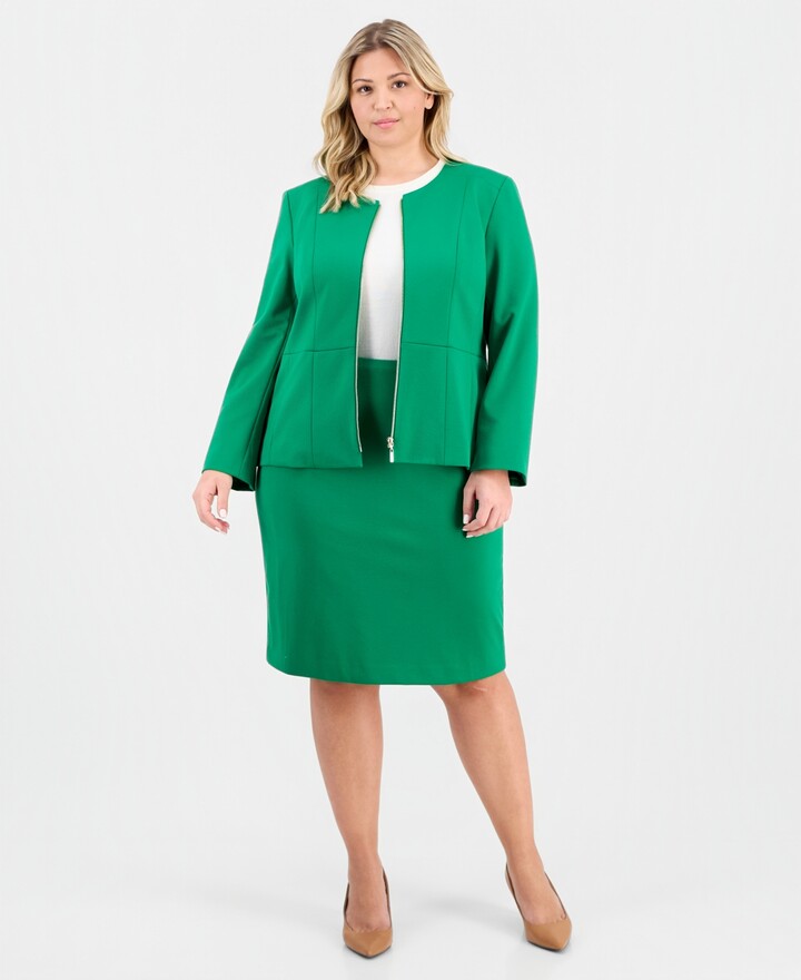 Le Suit Plus Size Zip-Front Jacket & Slim-Fit Skirt