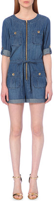 Juicy Couture Indigo Rolled-Sleeve and Cuff Denim Romper - for Women
