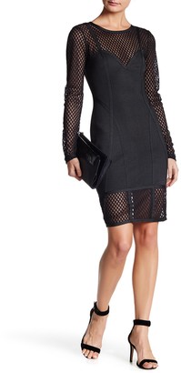 Wow Couture Mesh Panel Long Sleeve Dress