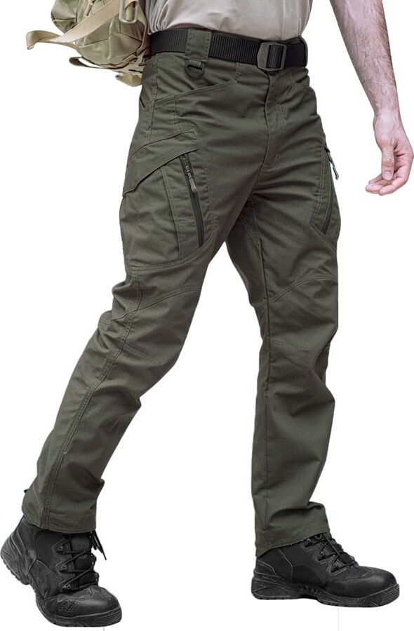 YUNY Mens Cargo Tactical Work Trousers Regular Fit Fall Winter Pants Army Green 33