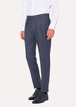 Men's Tapered-Fit Two-Tone Check Wool Trousers