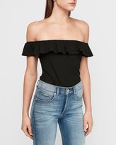 Thumbnail for your product : Express Ribbed Ruffle Off The Shoulder Thong Bodysuit