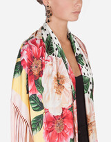 Thumbnail for your product : Dolce & Gabbana Camellia-print silk satin foulard with fringing