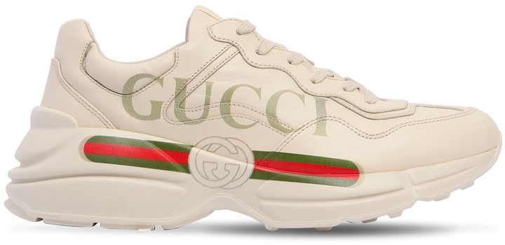rhyton leather sneaker with gucci logo