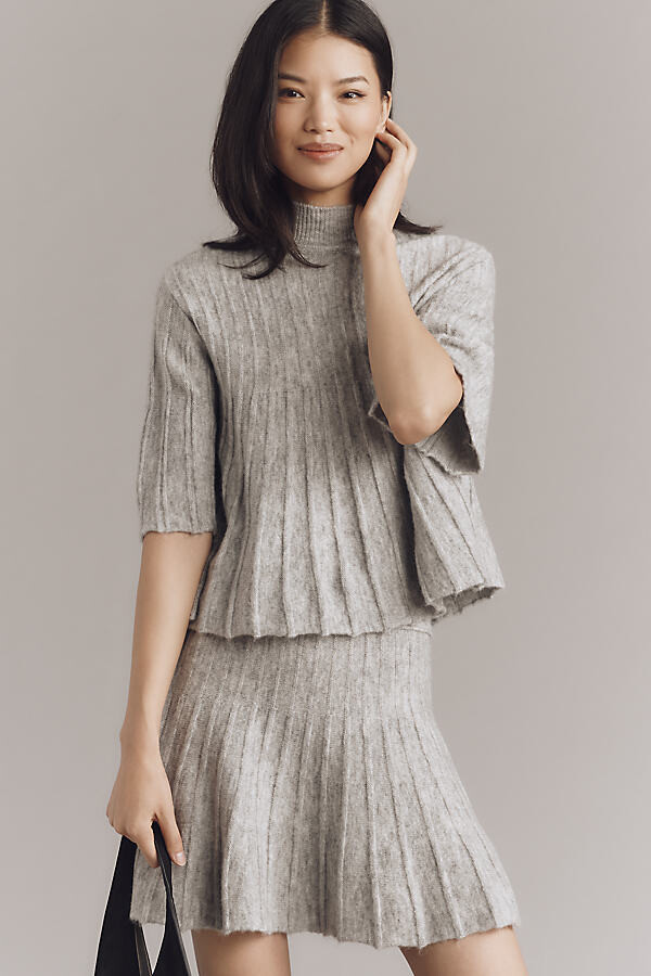 Maeve Short-Sleeve Mock-Neck Swing Sweater