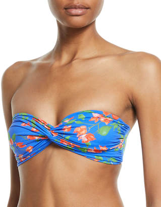 Caroline Constas Adros Shirred Floral Bandeau Bikini Top