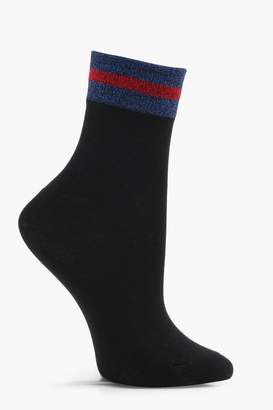 boohoo Glitter Sports Stripe Top Ankle Socks